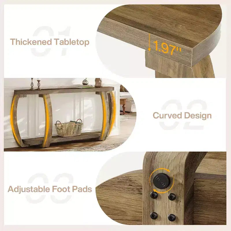 Tavolo in legno con ripiano aperto, tavolo da ingresso da divano lungo 160 cm con gambe curve per soggiorno, corridoio, ingresso