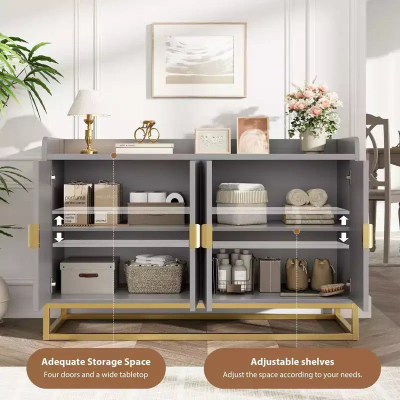 47.2 Fluted Storage Cabinet with Adjustable Shelves for Living Room Kitchen