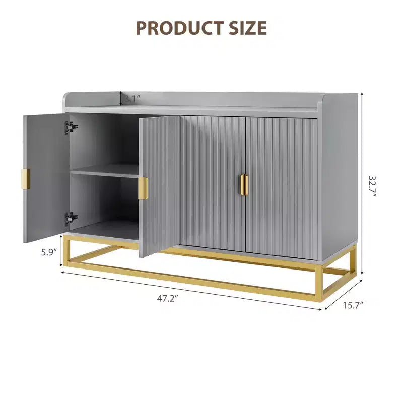 47.2 Fluted Storage Cabinet with Adjustable Shelves for Living Room Kitchen