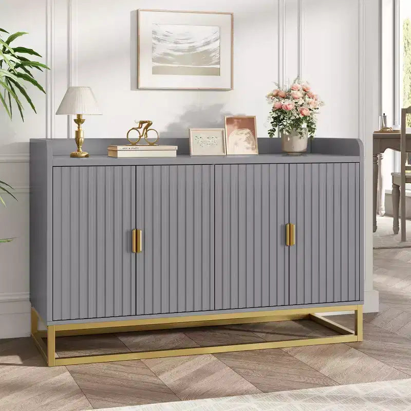 47.2 Fluted Storage Cabinet with Adjustable Shelves for Living Room Kitchen