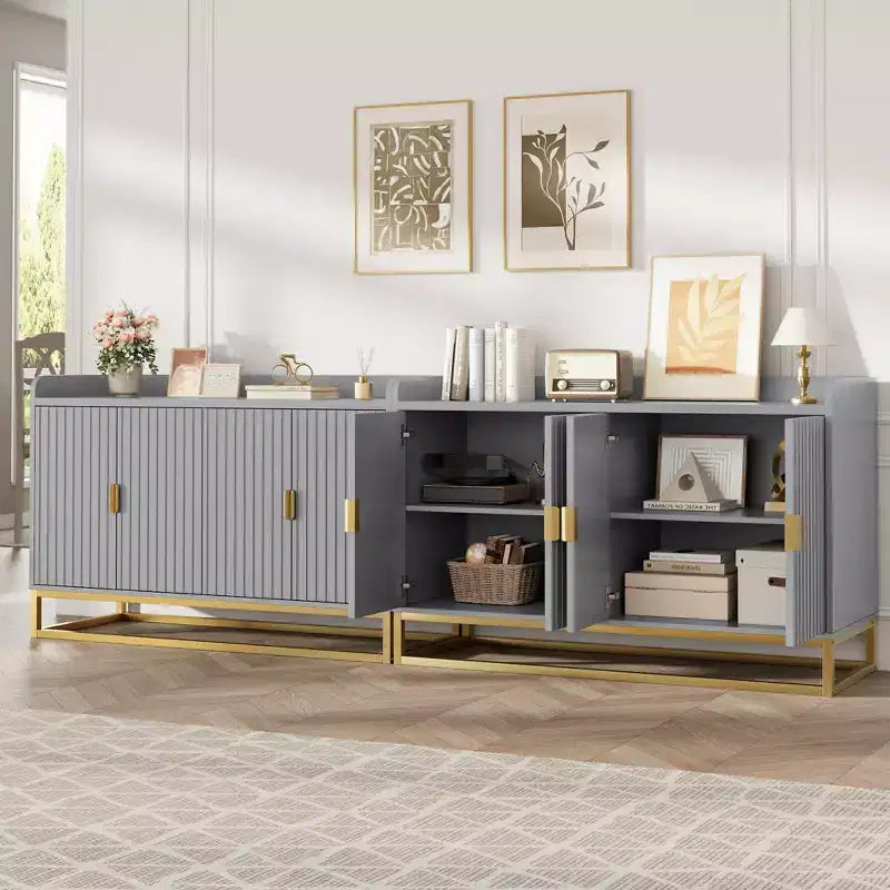 47.2 Fluted Storage Cabinet with Adjustable Shelves for Living Room Kitchen
