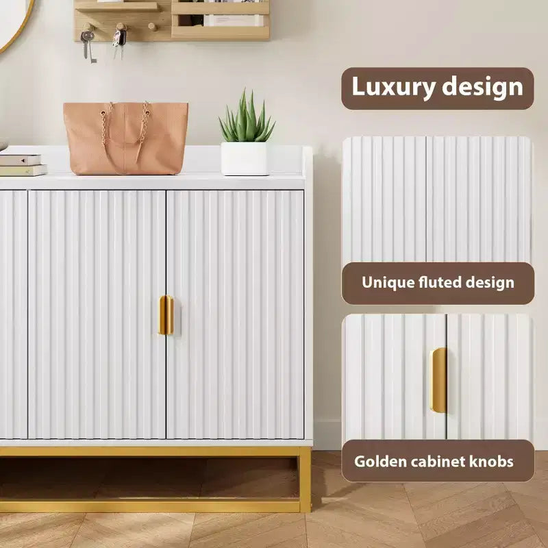 47.2 Fluted Storage Cabinet with Adjustable Shelves for Living Room Kitchen