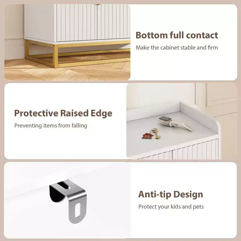 47.2 Fluted Storage Cabinet with Adjustable Shelves for Living Room Kitchen
