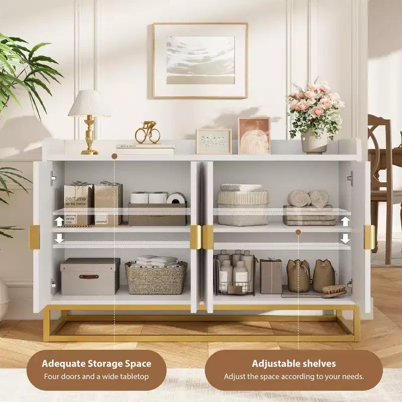 47.2 Fluted Storage Cabinet with Adjustable Shelves for Living Room Kitchen