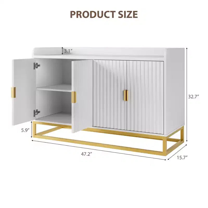 47.2 Fluted Storage Cabinet with Adjustable Shelves for Living Room Kitchen