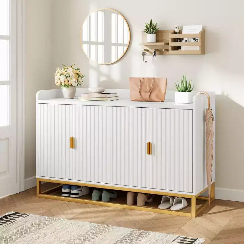 47.2 Fluted Storage Cabinet with Adjustable Shelves for Living Room Kitchen