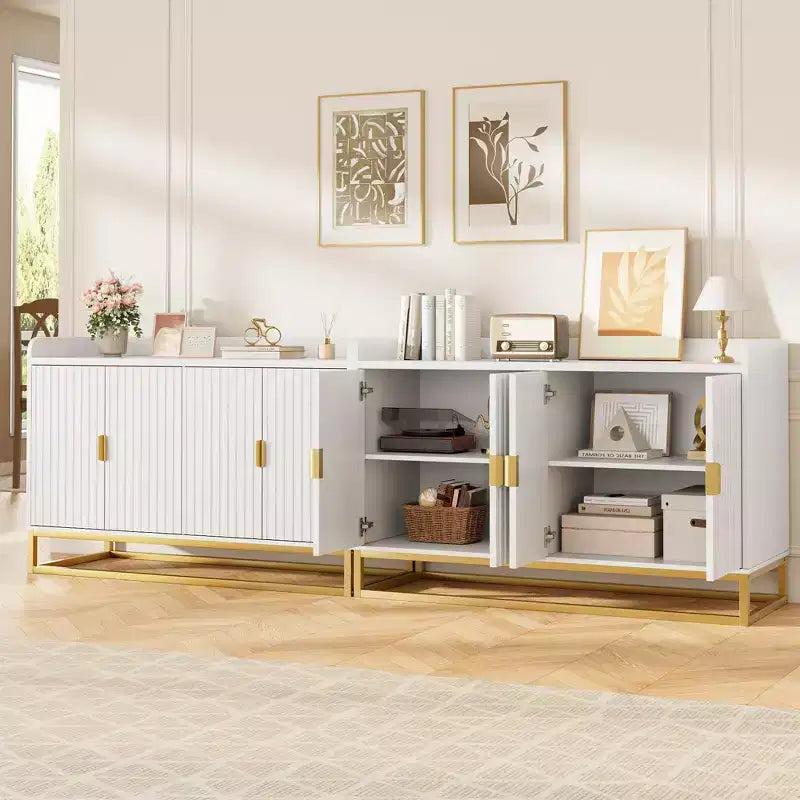 47.2 Fluted Storage Cabinet with Adjustable Shelves for Living Room Kitchen