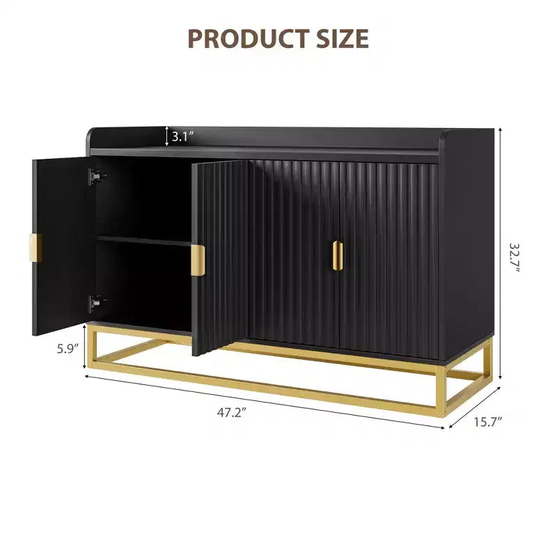 47.2 Fluted Storage Cabinet with Adjustable Shelves for Living Room Kitchen