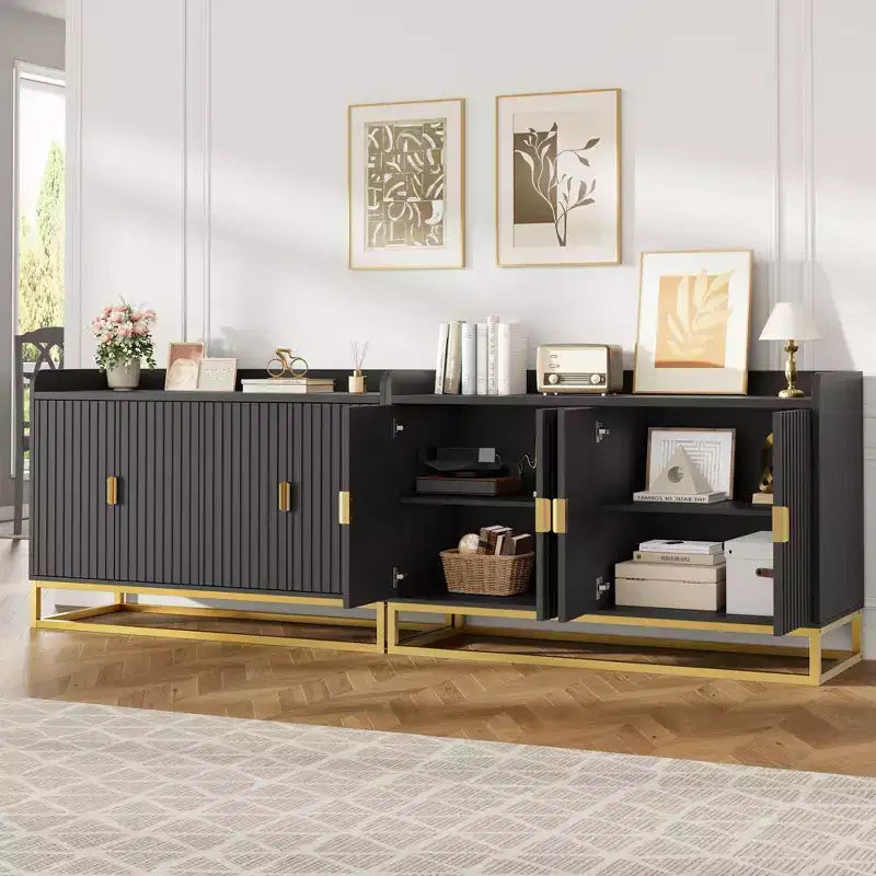 47.2 Fluted Storage Cabinet with Adjustable Shelves for Living Room Kitchen