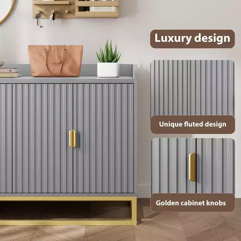 47.2 Fluted Storage Cabinet with Adjustable Shelves for Living Room Kitchen