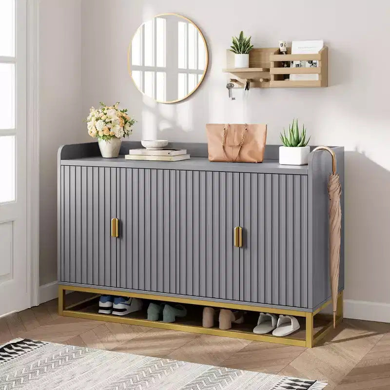 47.2 Fluted Storage Cabinet with Adjustable Shelves for Living Room Kitchen
