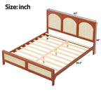 Letto a piattaforma in legno con testiera e pediera in rattan, con gambe di supporto