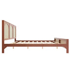 Letto a piattaforma in legno con testiera e pediera in rattan, con gambe di supporto