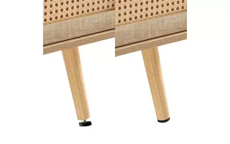 41.34-inch Modern Rattan Coffee Table with Sliding Storage Door, Wood Legs, Suitable for Living Room, Features Storage Space, Natural