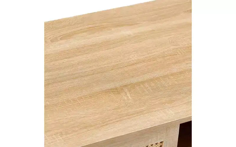41.34-inch Modern Rattan Coffee Table with Sliding Storage Door, Wood Legs, Suitable for Living Room, Features Storage Space, Natural