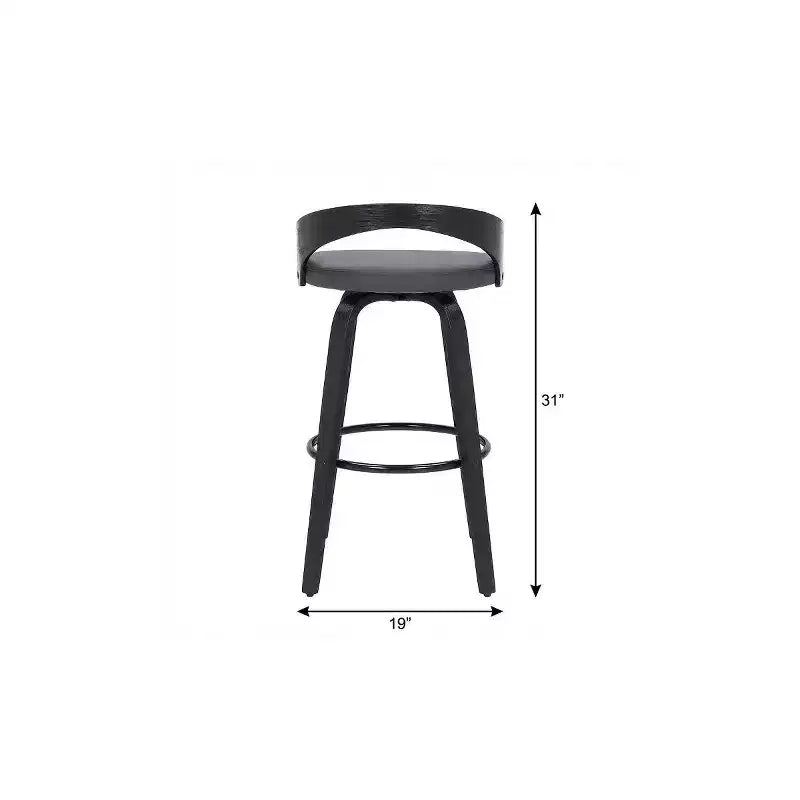 26 Gray And Black Faux Leather And Iron Swivel Low Back Counter Height Bar Chair