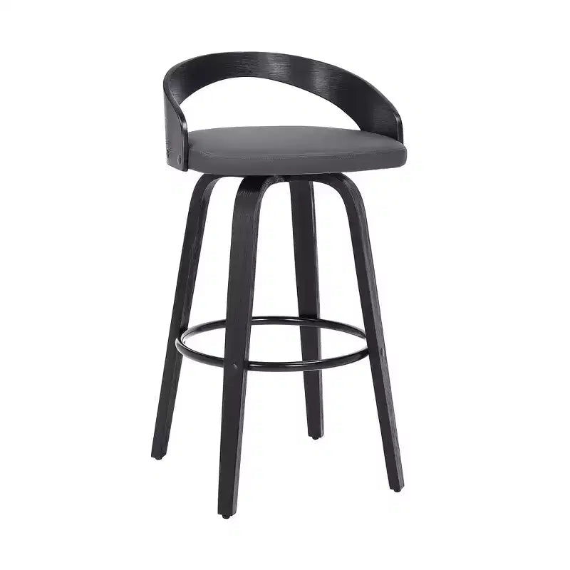 26 Gray And Black Faux Leather And Iron Swivel Low Back Counter Height Bar Chair
