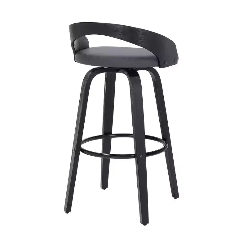 26 Gray And Black Faux Leather And Iron Swivel Low Back Counter Height Bar Chair