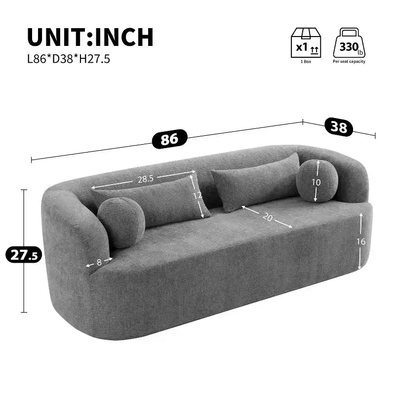 Modern Chenille 3-Seater Boneless Upholstered Cloud Sofa with Pillows