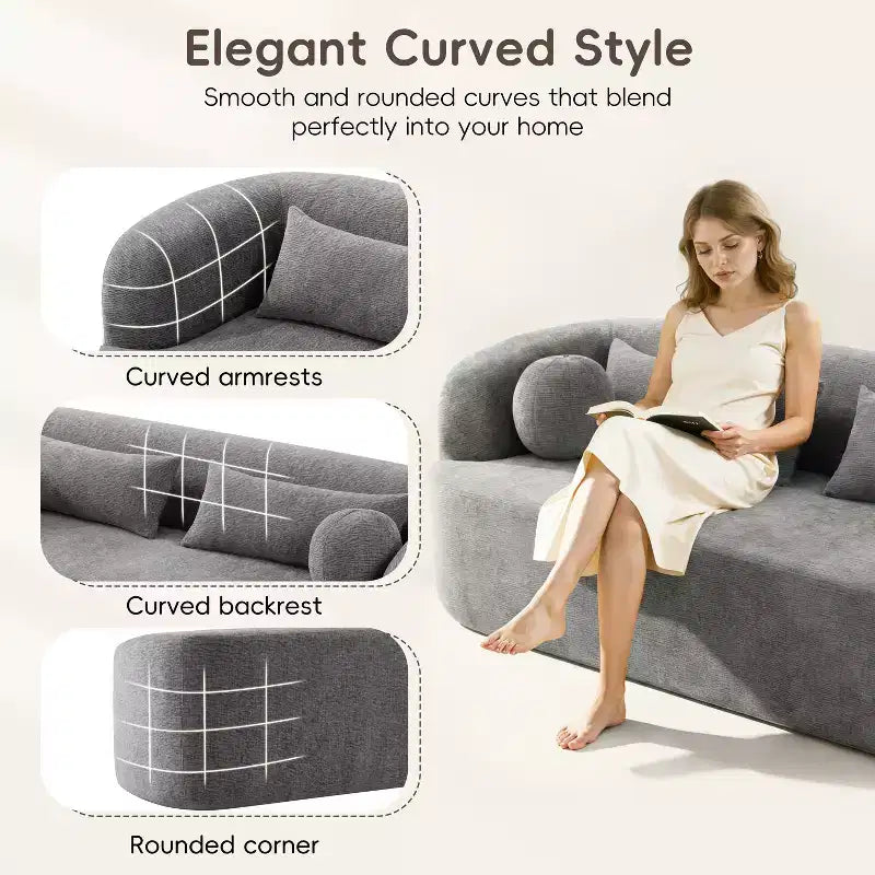 Modern Chenille 3-Seater Boneless Upholstered Cloud Sofa with Pillows