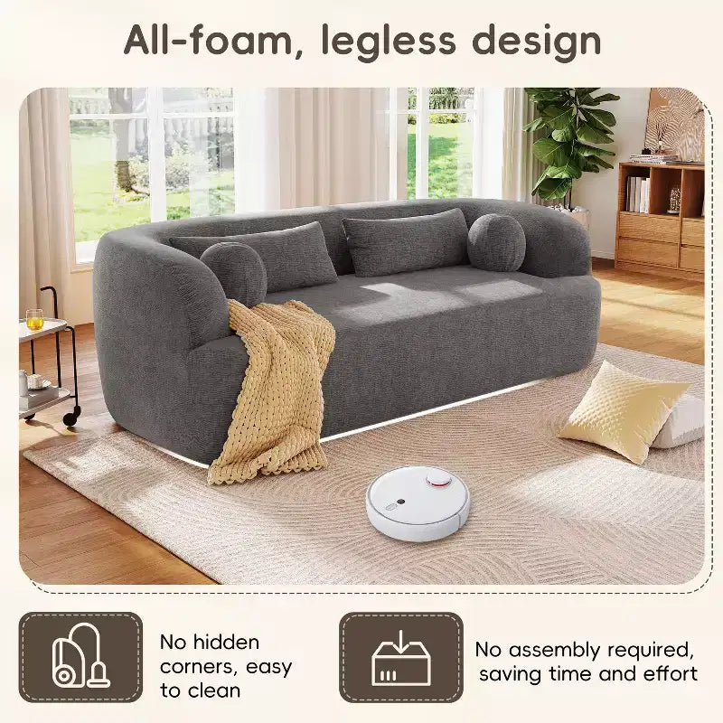 Modern Chenille 3-Seater Boneless Upholstered Cloud Sofa with Pillows