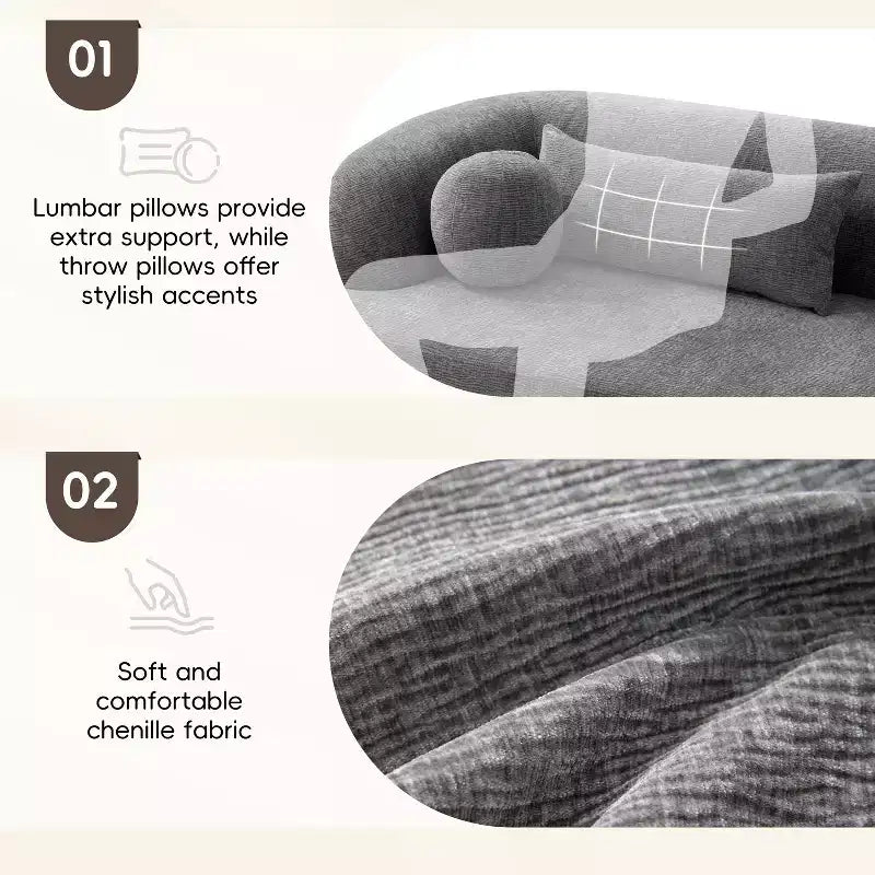 Modern Chenille 3-Seater Boneless Upholstered Cloud Sofa with Pillows