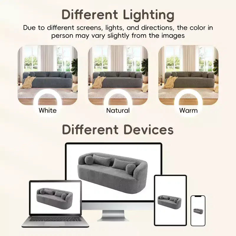 Modern Chenille 3-Seater Boneless Upholstered Cloud Sofa with Pillows