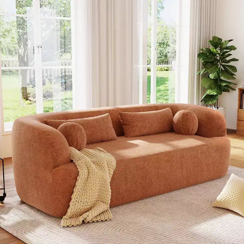 Modern Chenille 3-Seater Boneless Upholstered Cloud Sofa with Pillows