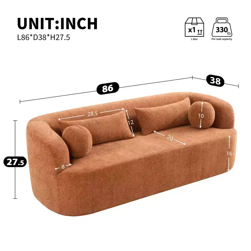 Modern Chenille 3-Seater Boneless Upholstered Cloud Sofa with Pillows