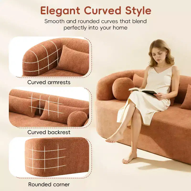 Modern Chenille 3-Seater Boneless Upholstered Cloud Sofa with Pillows