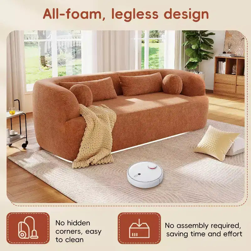 Modern Chenille 3-Seater Boneless Upholstered Cloud Sofa with Pillows
