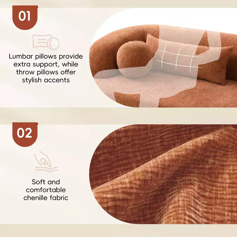 Modern Chenille 3-Seater Boneless Upholstered Cloud Sofa with Pillows