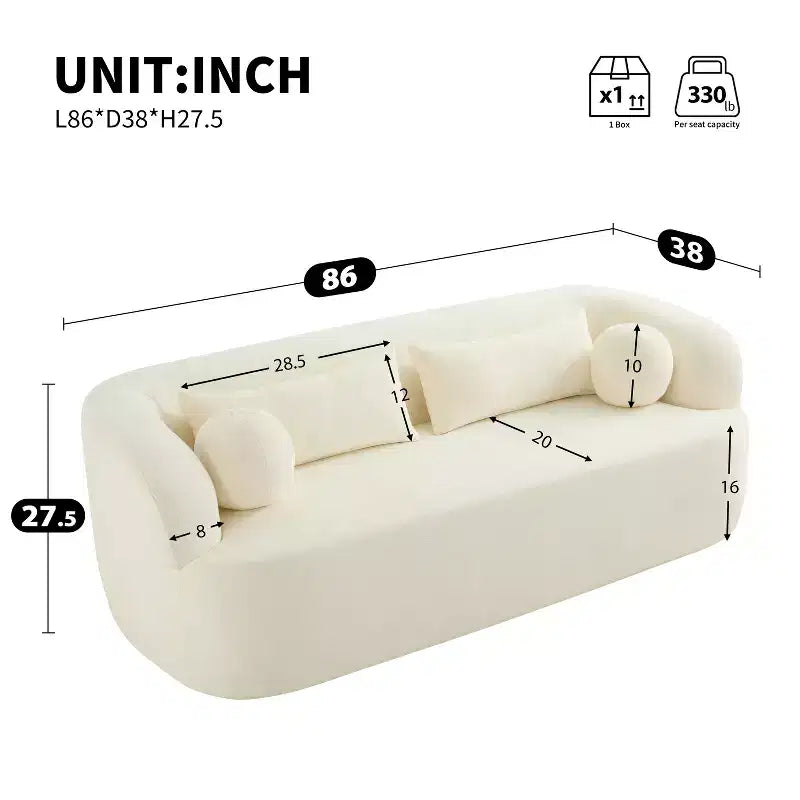 Modern Chenille 3-Seater Boneless Upholstered Cloud Sofa with Pillows