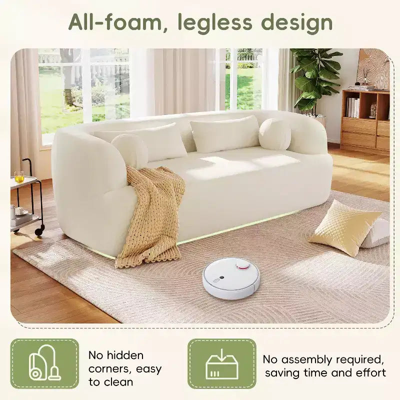 Modern Chenille 3-Seater Boneless Upholstered Cloud Sofa with Pillows