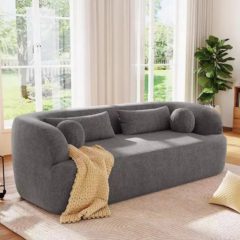 Modern Chenille 3-Seater Boneless Upholstered Cloud Sofa with Pillows