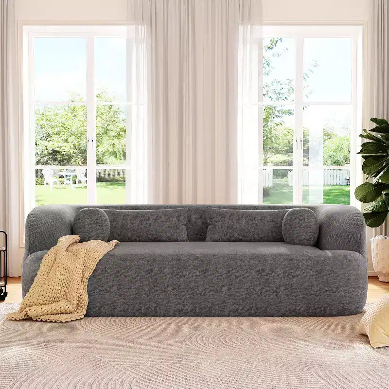 Modern Chenille 3-Seater Boneless Upholstered Cloud Sofa with Pillows
