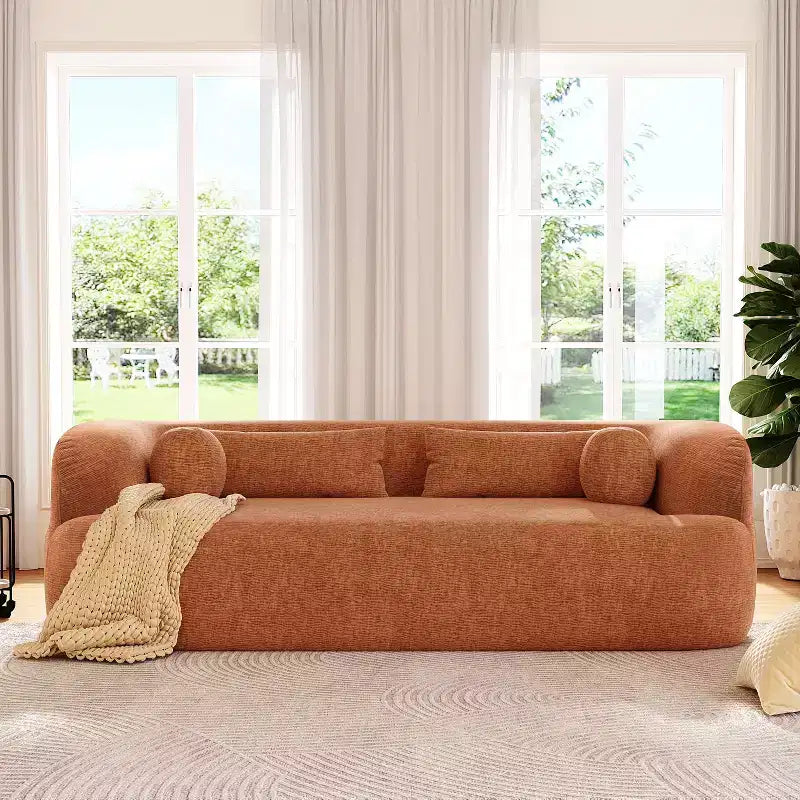 Modern Chenille 3-Seater Boneless Upholstered Cloud Sofa with Pillows