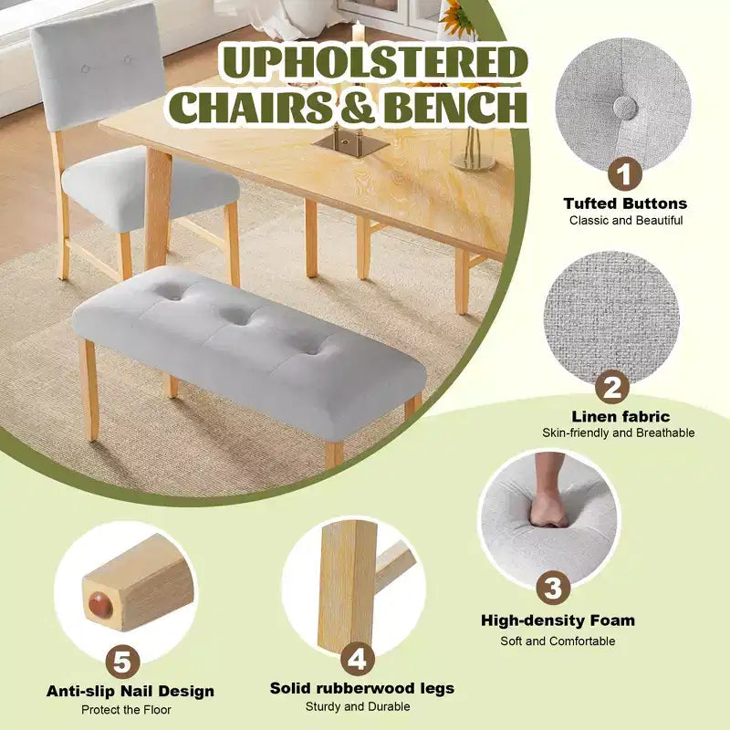 39.75 Upholstered Bench with Rubber Wood Legs for Multiple Room Use