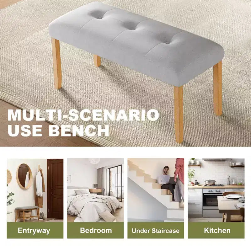 39.75 Upholstered Bench with Rubber Wood Legs for Multiple Room Use