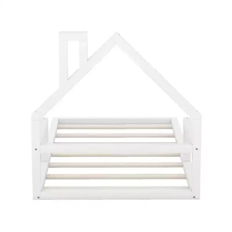 Wood Floor Bed with House-shaped Headboard