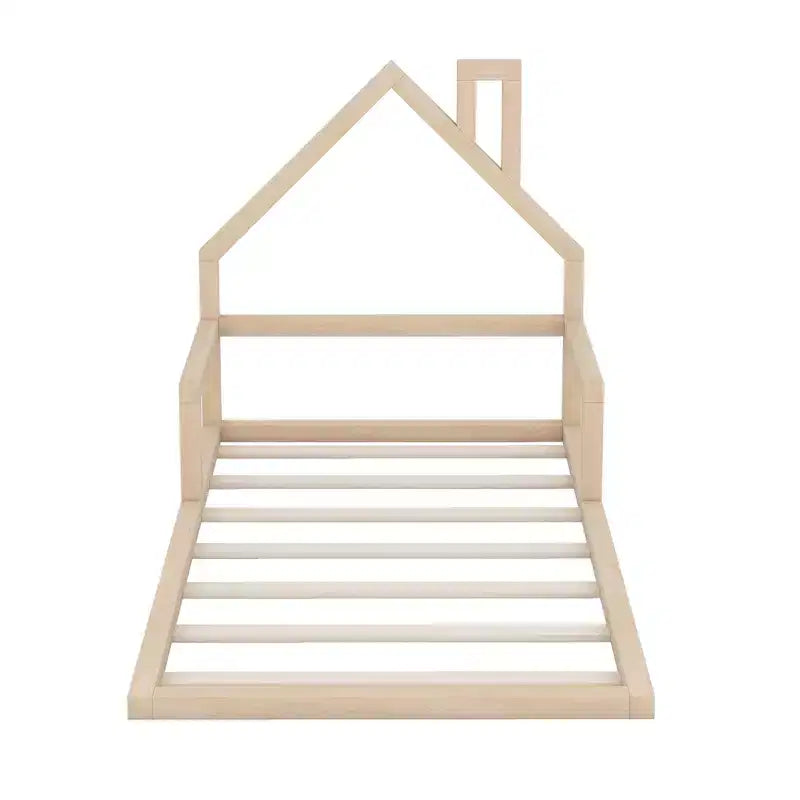 Wood Floor Bed with House-shaped Headboard