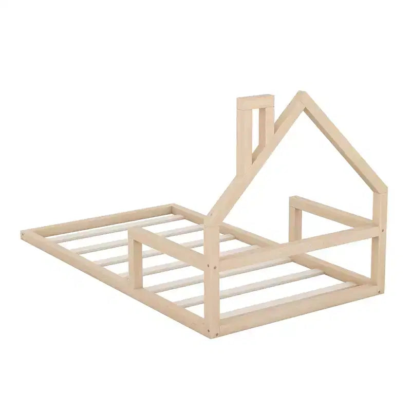 Wood Floor Bed with House-shaped Headboard