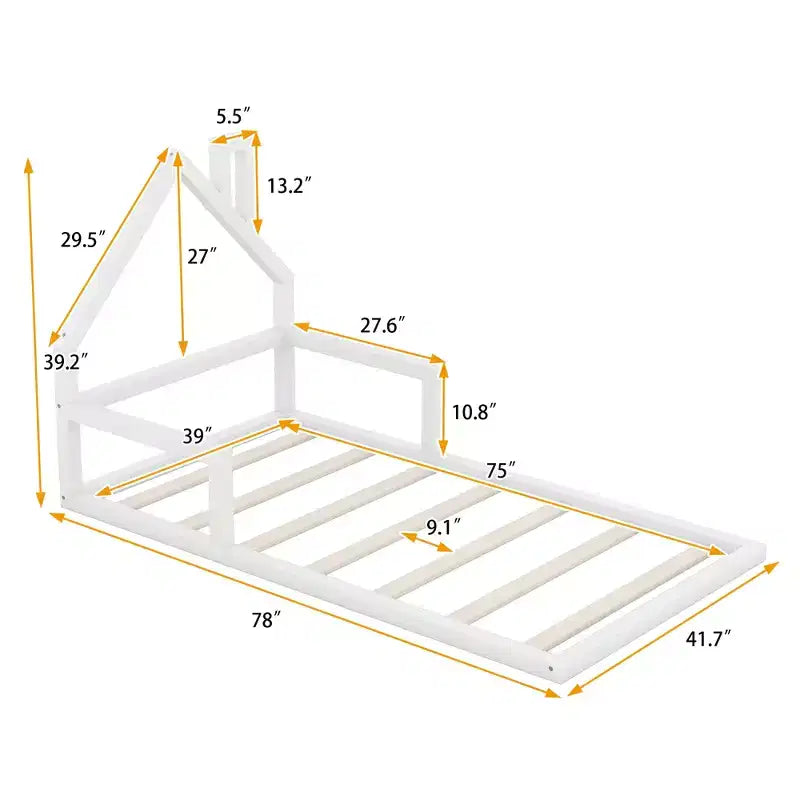 Wood Floor Bed with House-shaped Headboard
