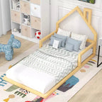 Wood Floor Bed with House-shaped Headboard