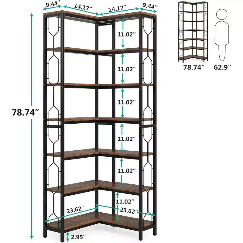 78.74 Tall Industrial 7-Tier Bookshelf