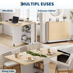 Tavolo da pranzo pieghevole convertibile con contenitore, carrello da cucina su ruote con ripiani per piccoli spazi