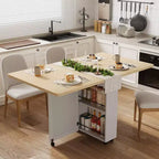 Tavolo da pranzo pieghevole convertibile con contenitore, carrello da cucina su ruote con ripiani per piccoli spazi