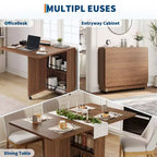 Tavolo da pranzo pieghevole convertibile con contenitore, carrello da cucina su ruote con ripiani per piccoli spazi