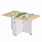 Tavolo da pranzo pieghevole convertibile con contenitore, carrello da cucina su ruote con ripiani per piccoli spazi