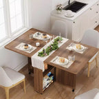 Convertible Folding Dining Table with Storage, Rolling Kitchen Cart with Shelves for Small Spaces